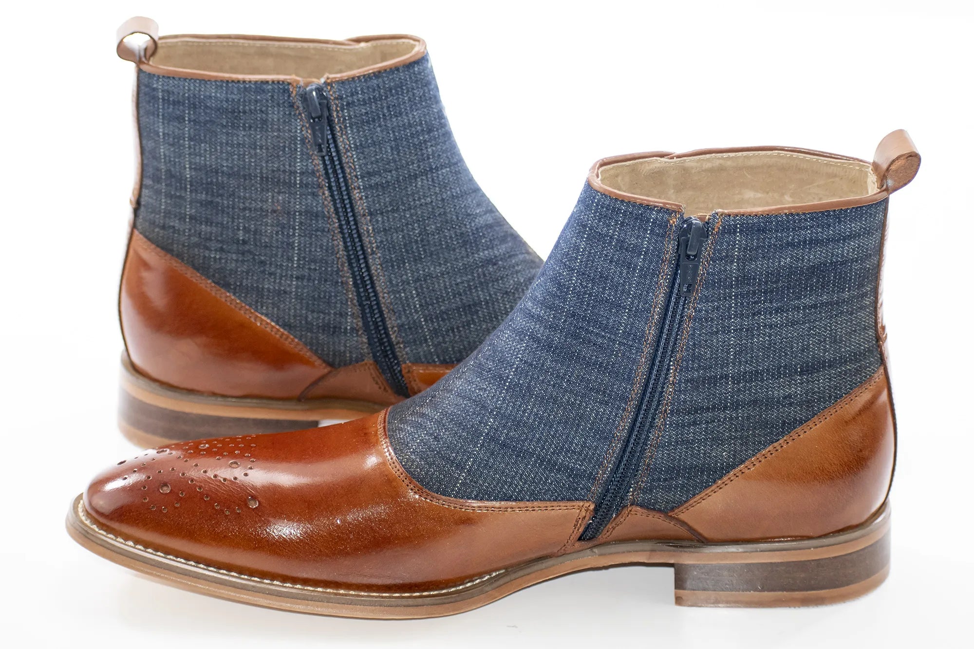 Men's Whisky Brown Leather Tweed Spat Boot