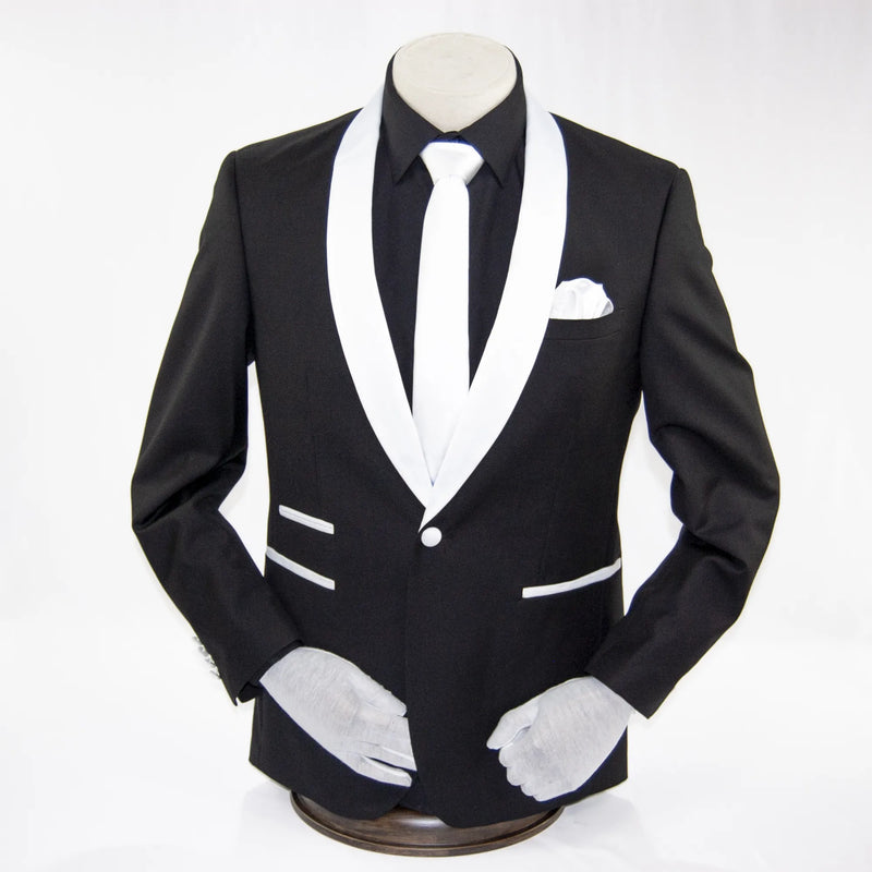 Men's White And Black 2-Piece Slim-Fit Tuxedo -  Front Closure