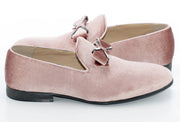Dusty Rose Velvet Smoking Loafer With Bow