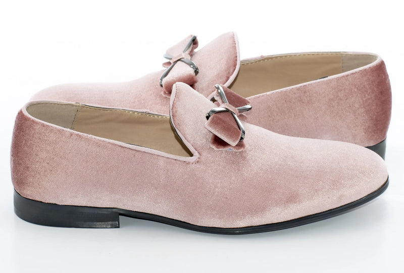 Dusty Rose Velvet Smoking Loafer With Bow