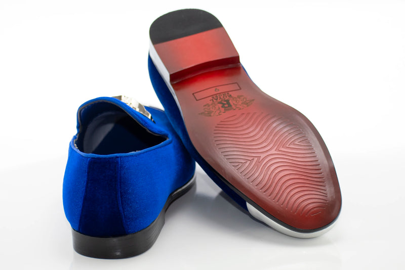 Men's Royal Blue Velvet Smoking Loafer With Silver Toe