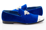Men's Royal Blue Velvet Smoking Loafer With Silver Toe