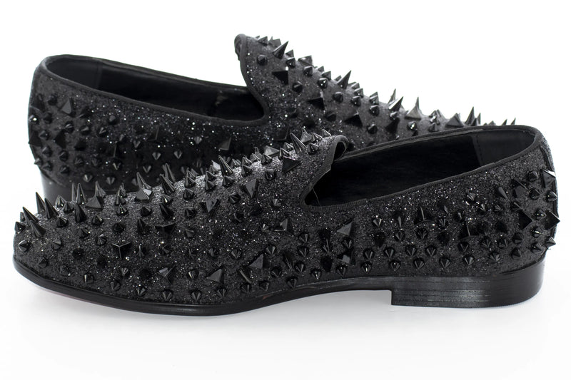 Men's Black Spiked Loafer - Quarter, Heel
