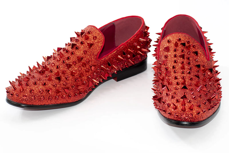 Men's Red Spiked Loafer - Vamp, Toe, Outsole