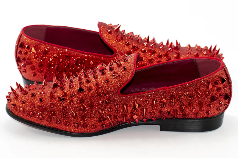 Men's Red Spiked Loafer - Quarter, Heel