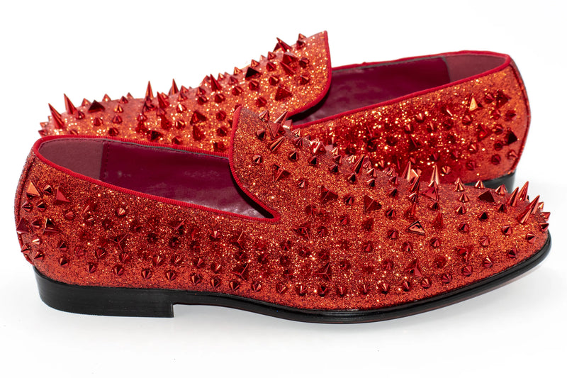 Men's Red Spiked Loafer - Quarter, Heel