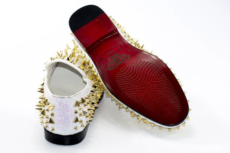 Men's White Spiked Loafer - Back, Sole