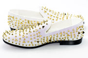 Men's White Spiked Loafer - Quarter, Heel