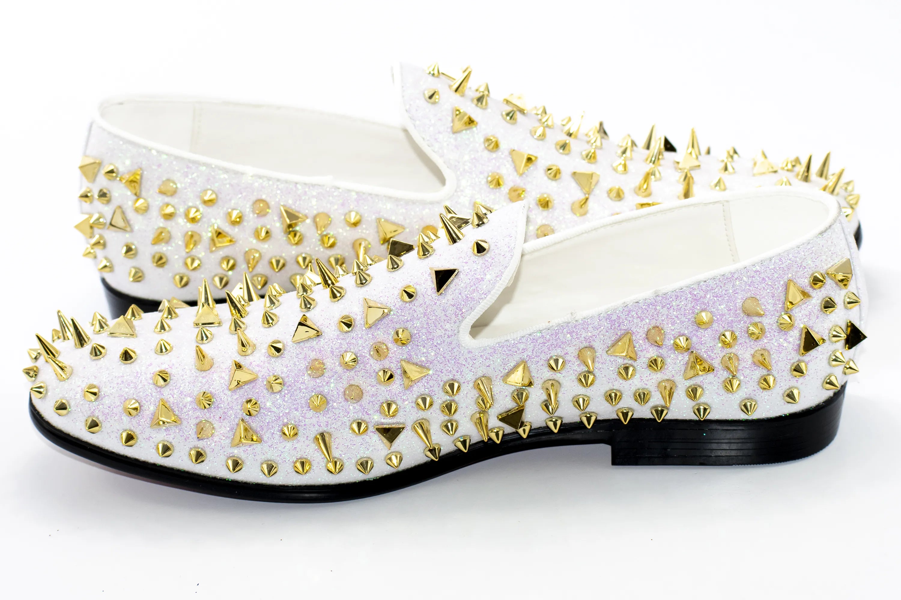 Men's White Spiked Loafer - Quarter, Heel