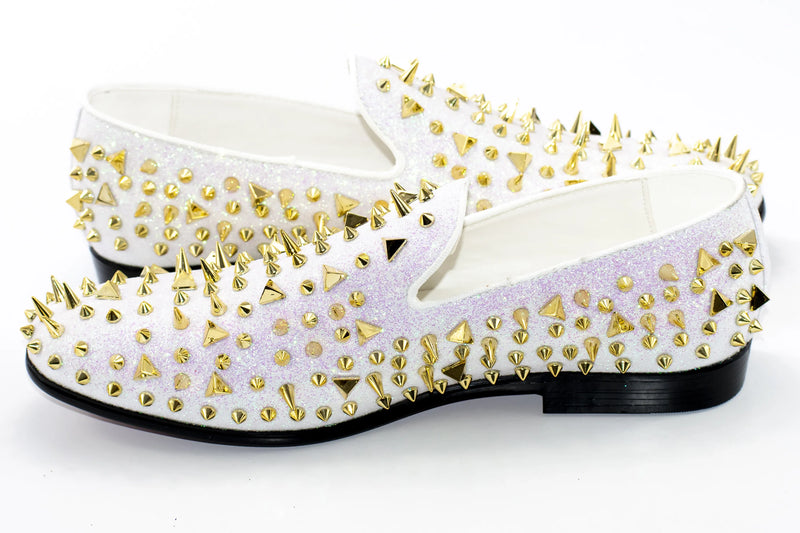 Men's White Spiked Loafer - Quarter, Heel