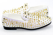 Men's White Spiked Loafer - Quarter, Heel