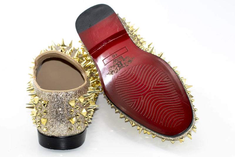 Men's Gold Spiked Loafer - Back, Sole