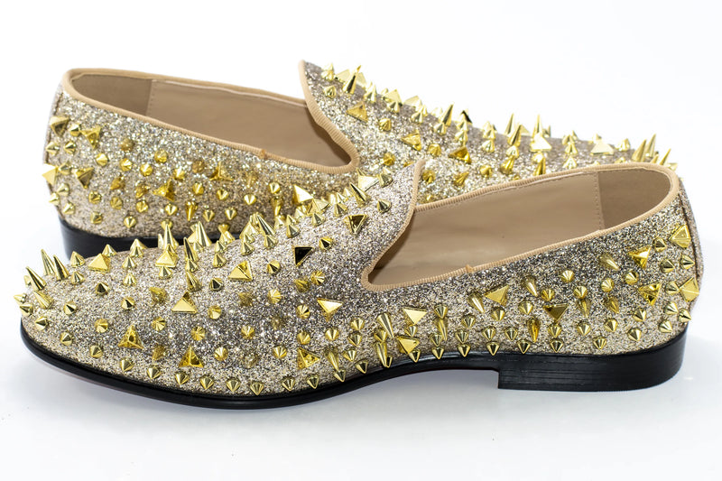 Men's Gold Spiked Loafer - Quarter, Heel