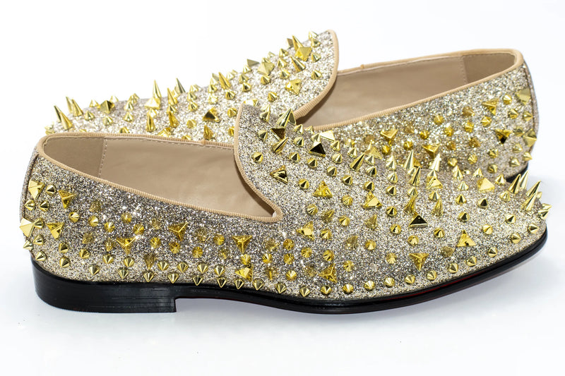 Men's Gold Spiked Loafer - Quarter, Heel