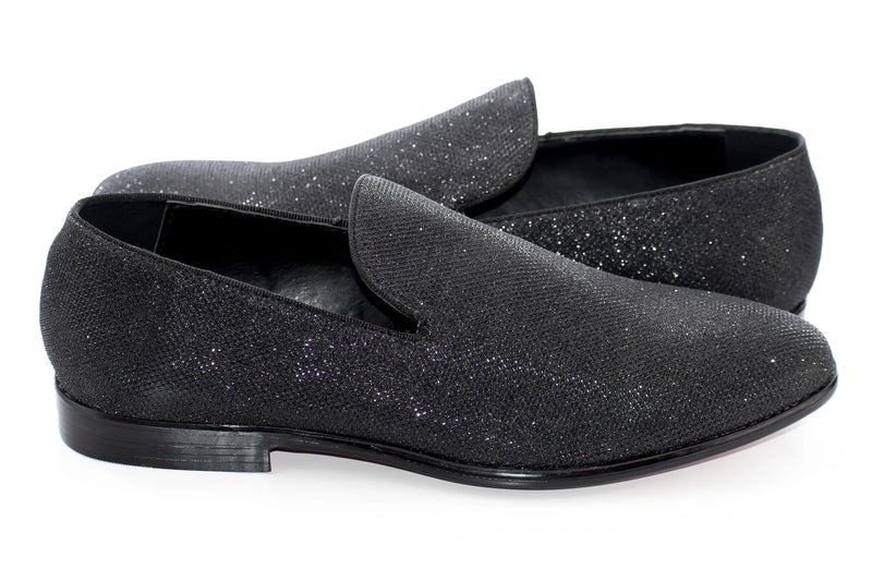 Men's Black Glitter Sparkling Dress Loafer With Red Sole