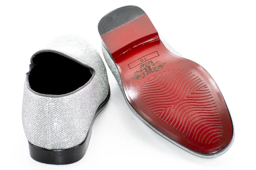 Men's Silver Glitter Sparkling Dress Loafer With Red Sole