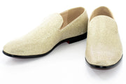 Men's Gold Glitter Sparkling Dress Loafer With Red Sole