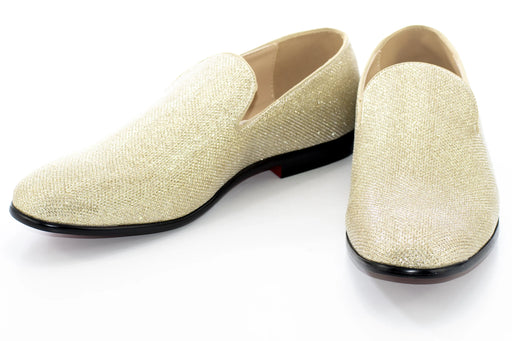 Men's Gold Glitter Sparkling Dress Loafer With Red Sole