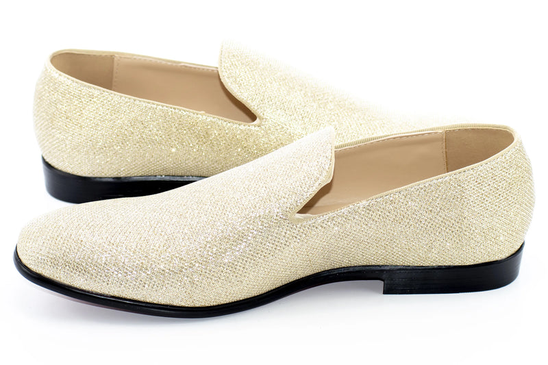 Men's Gold Glitter Sparkling Dress Loafer With Red Sole