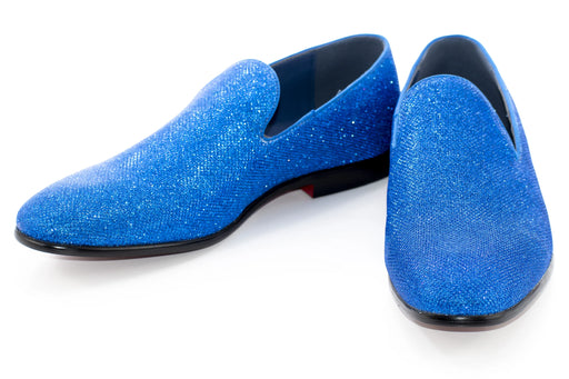 Men's Blue Glitter Sparkling Dress Loafer With Red Sole