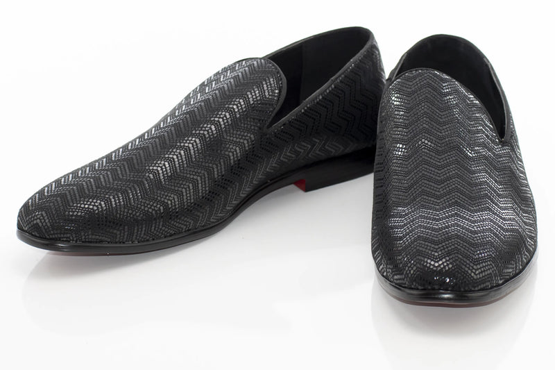 Black Metallic Chevron Patterned Loafer