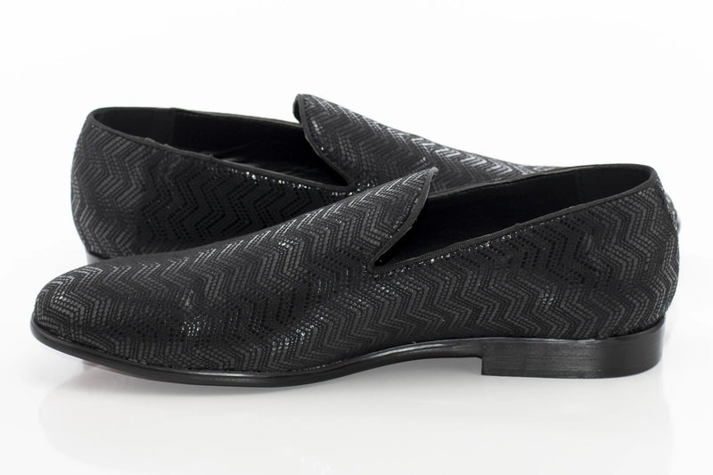 Black Metallic Chevron Patterned Loafer