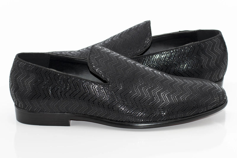 Black Metallic Chevron Patterned Loafer