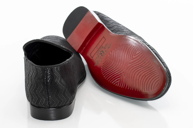 Black Metallic Chevron Patterned Loafer