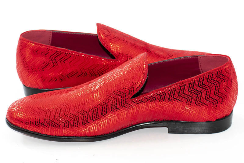Red Metallic Chevron Patterned Loafer