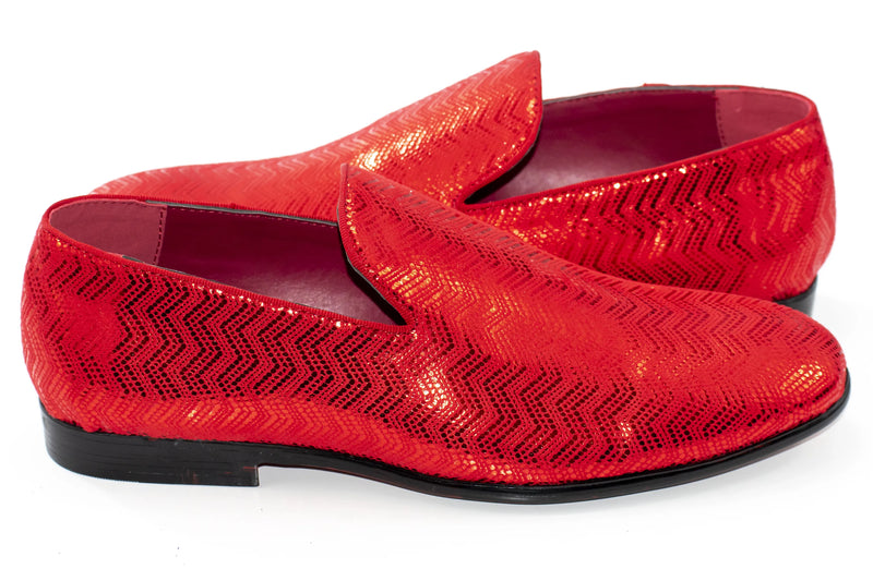 Red Metallic Chevron Patterned Loafer