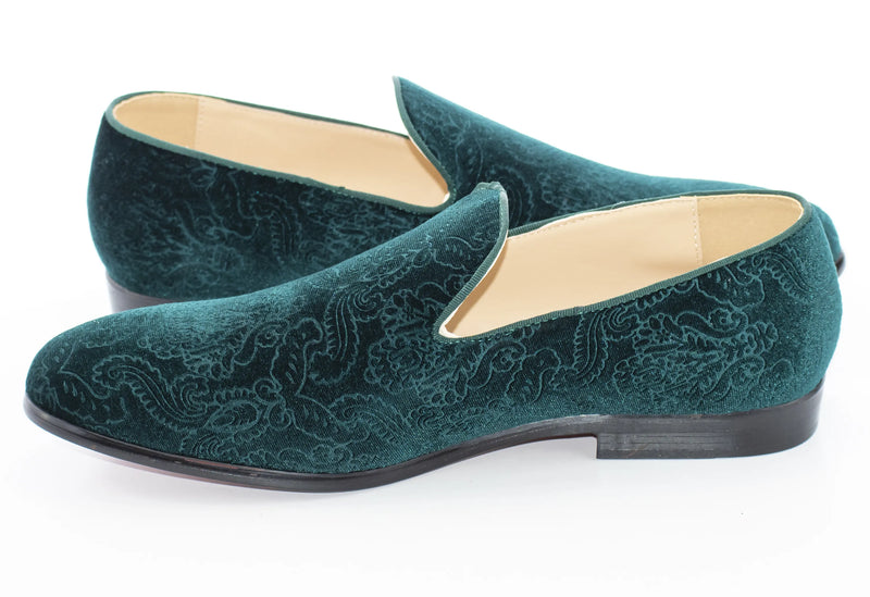 Green Damask Velvet Fashion Loafer