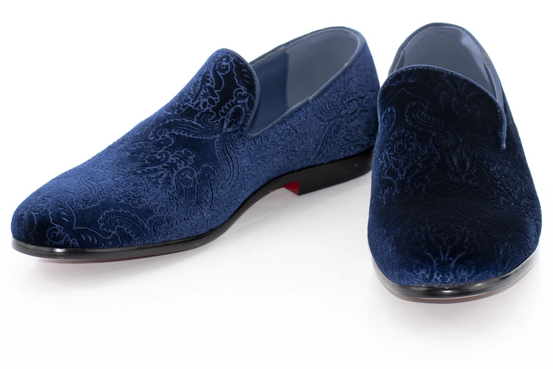 Navy Blue Damask Velvet Fashion Loafer