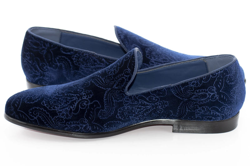 Navy Blue Damask Velvet Fashion Loafer