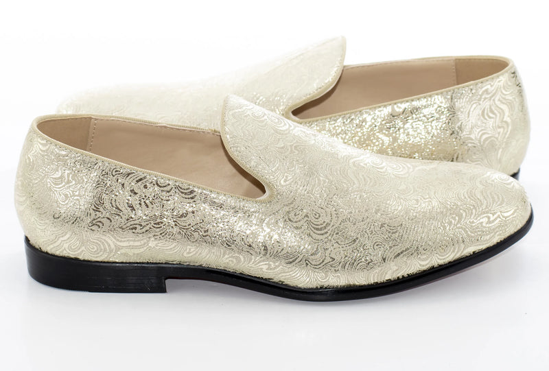 Gold Wavy Metallic Fashion Loafer Side Lining