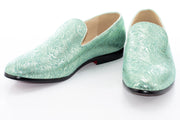 Mint Green Wavy Metallic Fashion Loafer Front Upper