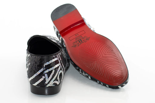 Black And Silver Sequined Loafer - Back, Sole