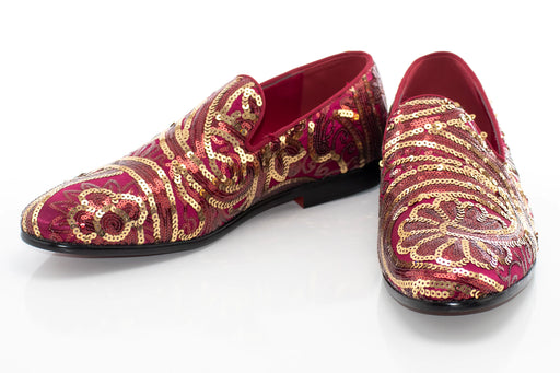 Burgundy And Gold Sequined Loafer - Vamp, Toe, Outsole