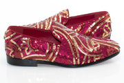 Burgundy And Gold Sequined Loafer - Quarter, Heel