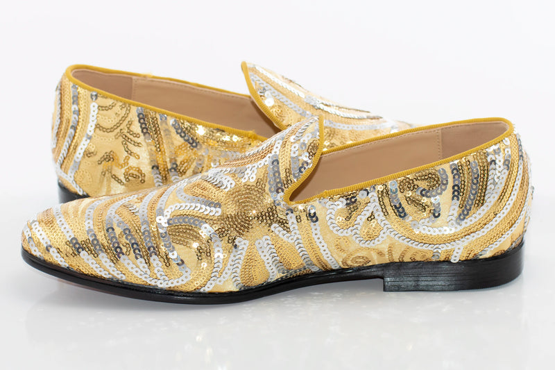 Gold And Silver Sequined Loafer - Quarter, Heel