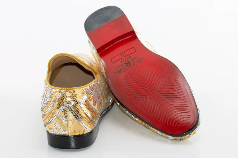 Gold And Silver Sequined Loafer - Back, Sole