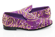 Purple And Gold Sequined Loafer - Quarter, Heel