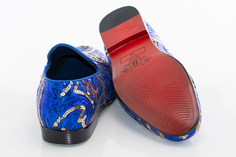 Blue And Gold Sequined Loafer - Back, Sole