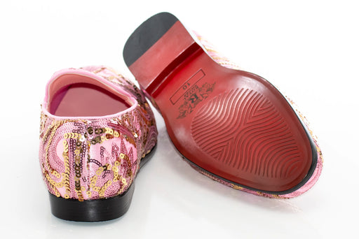 Pink And Gold Sequined Loafer - Back, Sole