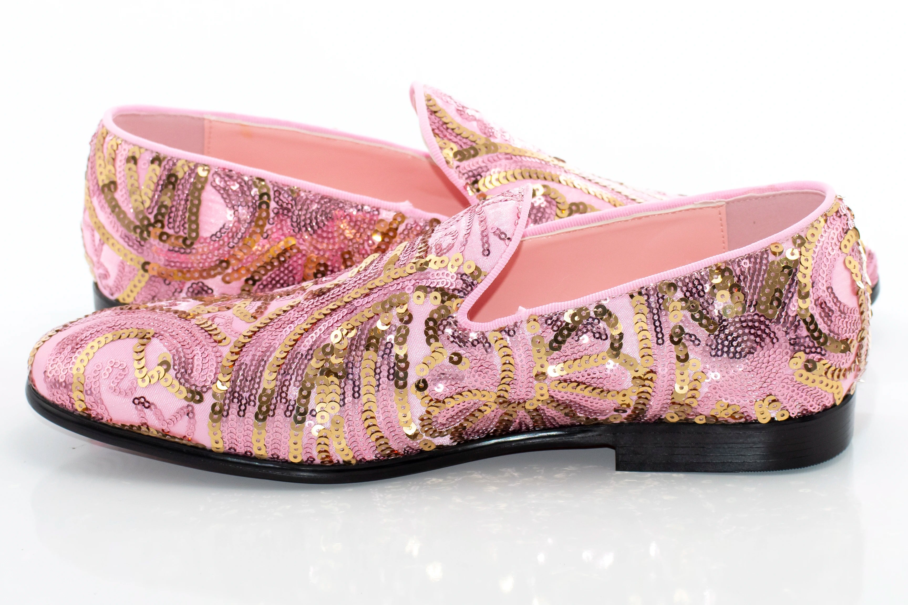 Pink And Gold Sequined Loafer - Quarter, Heel