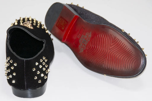 Men's Black Velvet Spiked Loafer With Lion's Head