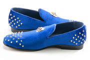 Men's Blue Velvet Spiked Loafer With Lion's Head