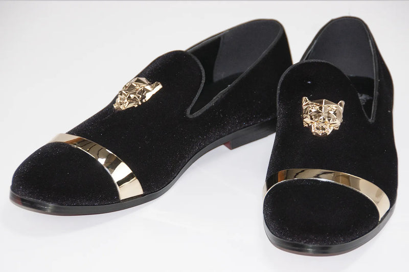 Black Lionhead Velvet Loafer