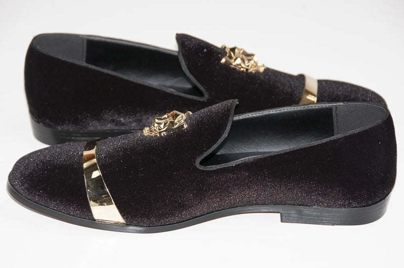 Black Lionhead Velvet Loafer