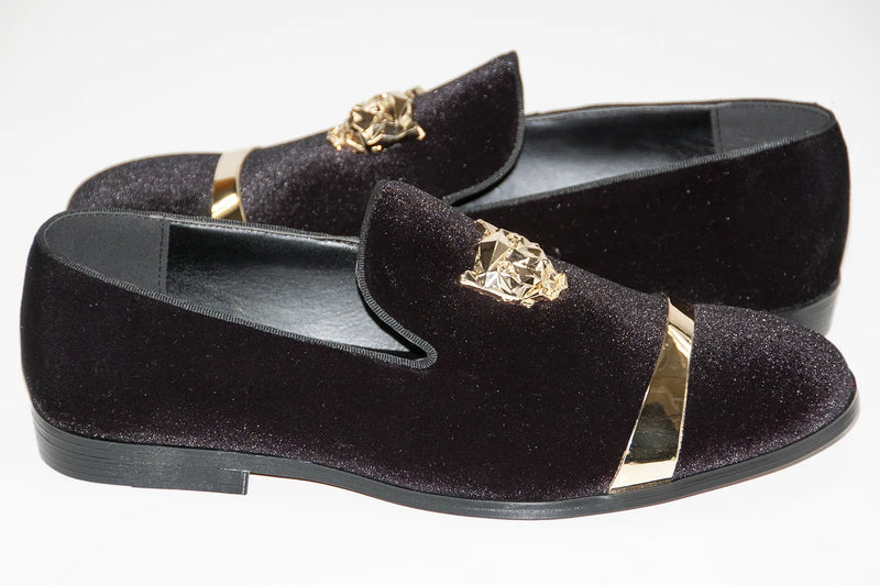 Black Lionhead Velvet Loafer