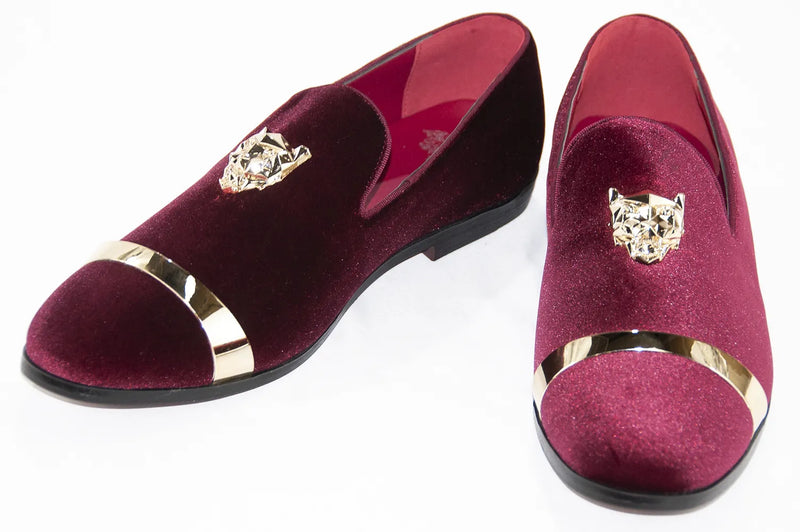 Burgundy Lionhead Velvet Loafer